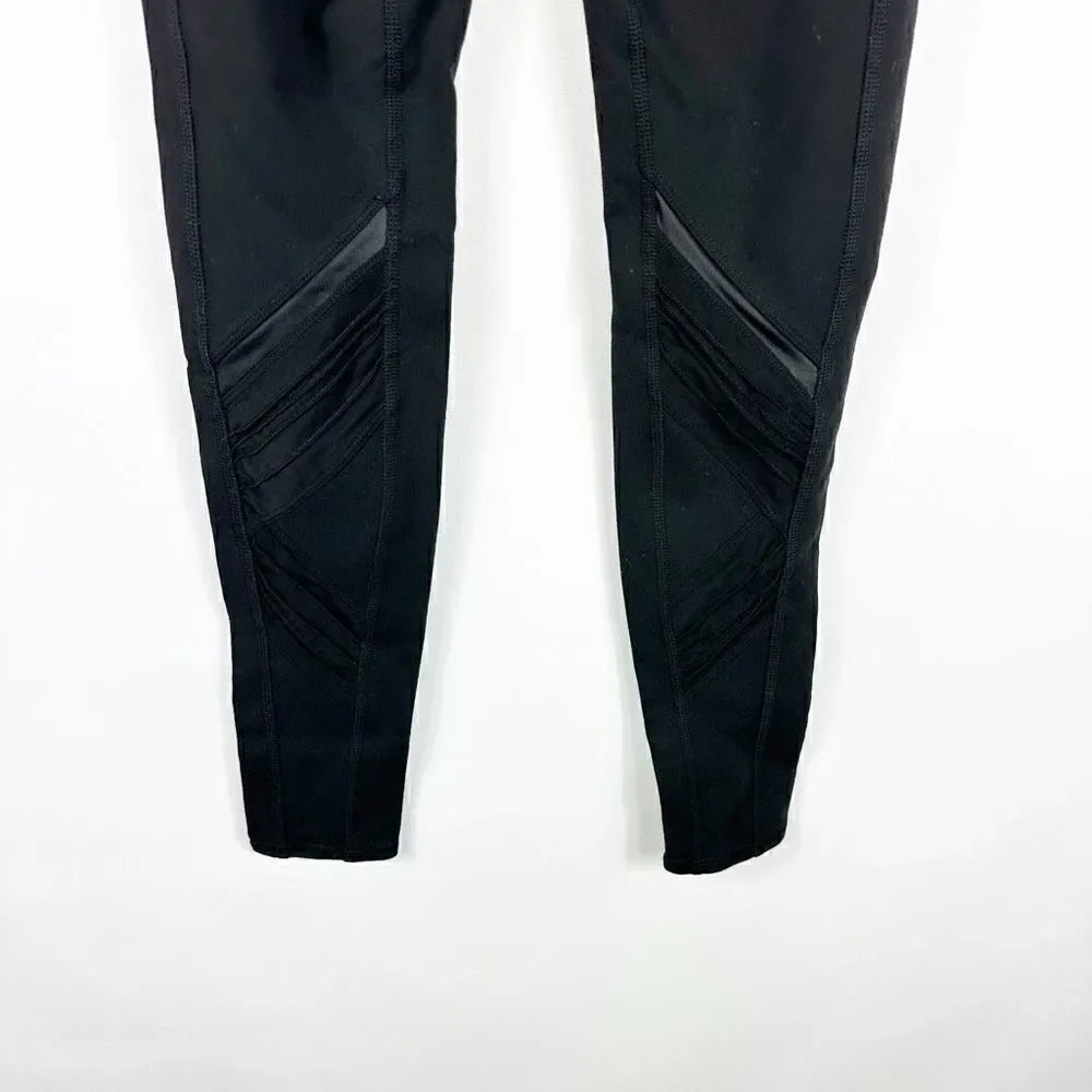 Alo Black Leggings High Rise Sheer Mesh Legs Pin Tuck Size XS Inseam 28